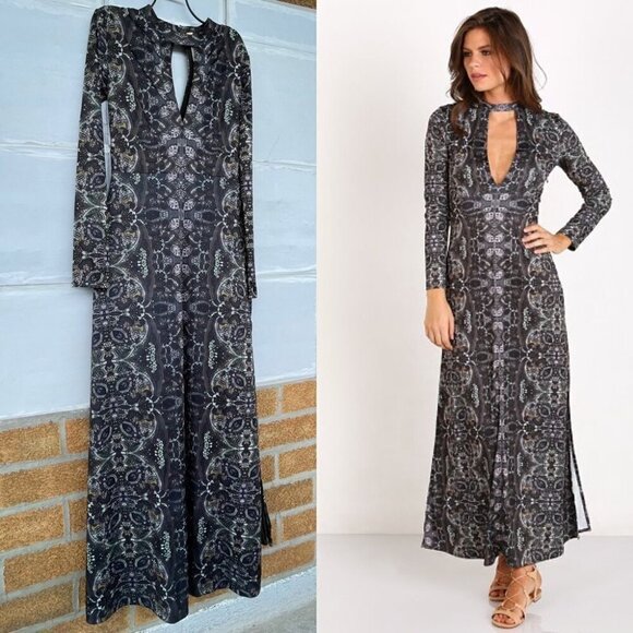 Free People Cabaret Long Sleeve Maxi Dress Dark Combo XS - Picture 2 of 15